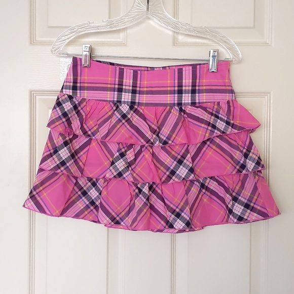NWOT. Limited Too Multi Color Plaid Skirt/Skorts with ruffles and sparkling. - Picture 2 of 4